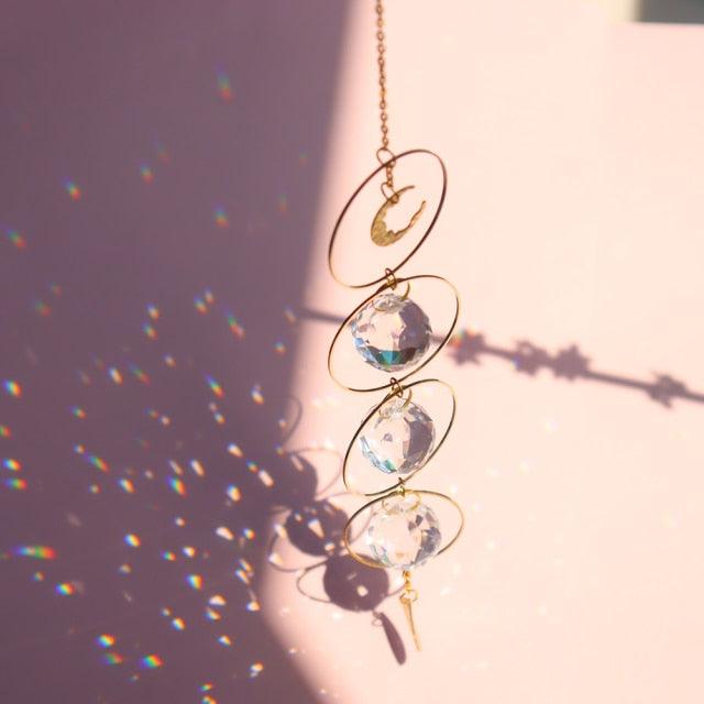 Chandelier Crystal Wind Chime Pendant Metallic Hoop Moon Rainbow Maker Sun Hanging Drop Crystal For Window Curtains Home Decor Gifts Photography Prop