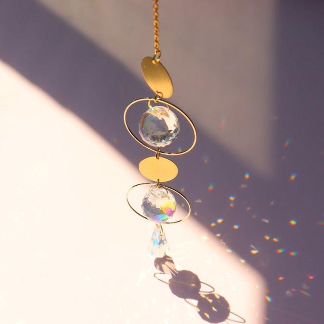 Chandelier Crystal Wind Chime Pendant Metallic Hoop Moon Rainbow Maker Sun Hanging Drop Crystal For Window Curtains Home Decor Gifts Photography Prop