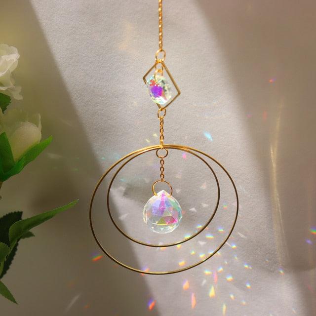 Chandelier Crystal Wind Chime Pendant Metallic Hoop Moon Rainbow Maker Sun Hanging Drop Crystal For Window Curtains Home Decor Gifts Photography Prop
