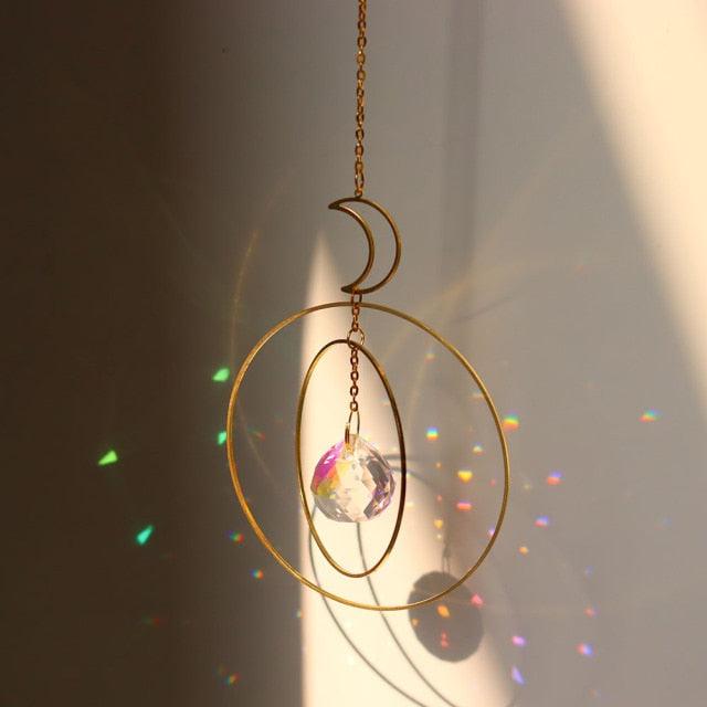Chandelier Crystal Wind Chime Pendant Metallic Hoop Moon Rainbow Maker Sun Hanging Drop Crystal For Window Curtains Home Decor Gifts Photography Prop