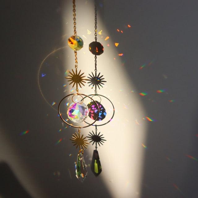 Chandelier Crystal Wind Chime Pendant Metallic Hoop Moon Rainbow Maker Sun Hanging Drop Crystal For Window Curtains Home Decor Gifts Photography Prop