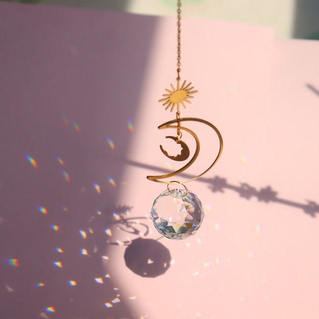 Chandelier Crystal Wind Chime Pendant Metallic Hoop Moon Rainbow Maker Sun Hanging Drop Crystal For Window Curtains Home Decor Gifts Photography Prop