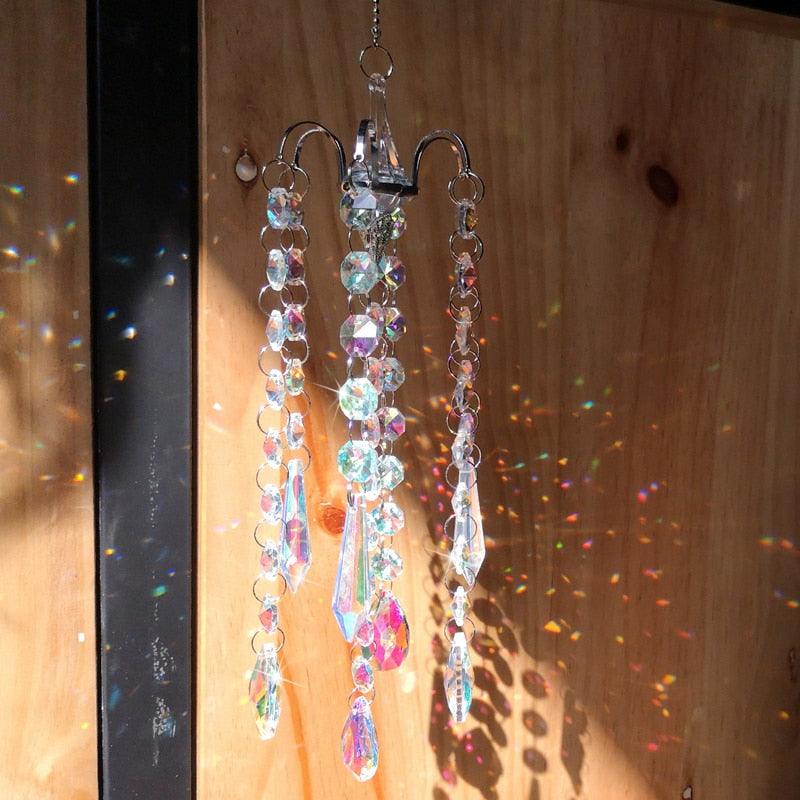 Chandelier Wind Chimes Home Decor Ornaments AB Coating Crystal Prisms Hanging Suncatcher Rainbow Chaser Window Curtains Jewelry Pendant For Home Room Wedding Garden Decor Gifts Photography