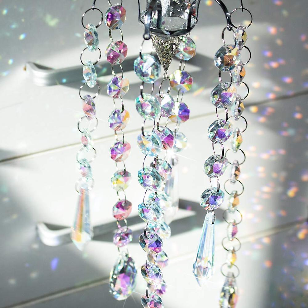Chandelier Wind Chimes Home Decor Ornaments AB Coating Crystal Prisms Hanging Suncatcher Rainbow Chaser Window Curtains Jewelry Pendant For Home Room Wedding Garden Decor Gifts Photography