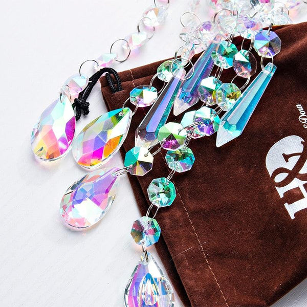 Chandelier Wind Chimes Home Decor Ornaments AB Coating Crystal Prisms Hanging Suncatcher Rainbow Chaser Window Curtains Jewelry Pendant For Home Room Wedding Garden Decor Gifts Photography
