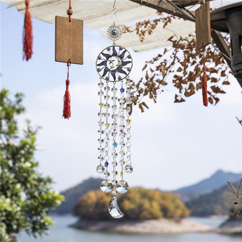 Chandelier Wind Chimes Turkish Blue Evil Eye Moon Sun Star Sun-catcher Rainbow Maker Wind Chimes Wall Hanging Crystal Prisms Hanging Pendant Home Decor Gifts Blessing Protection Decoration