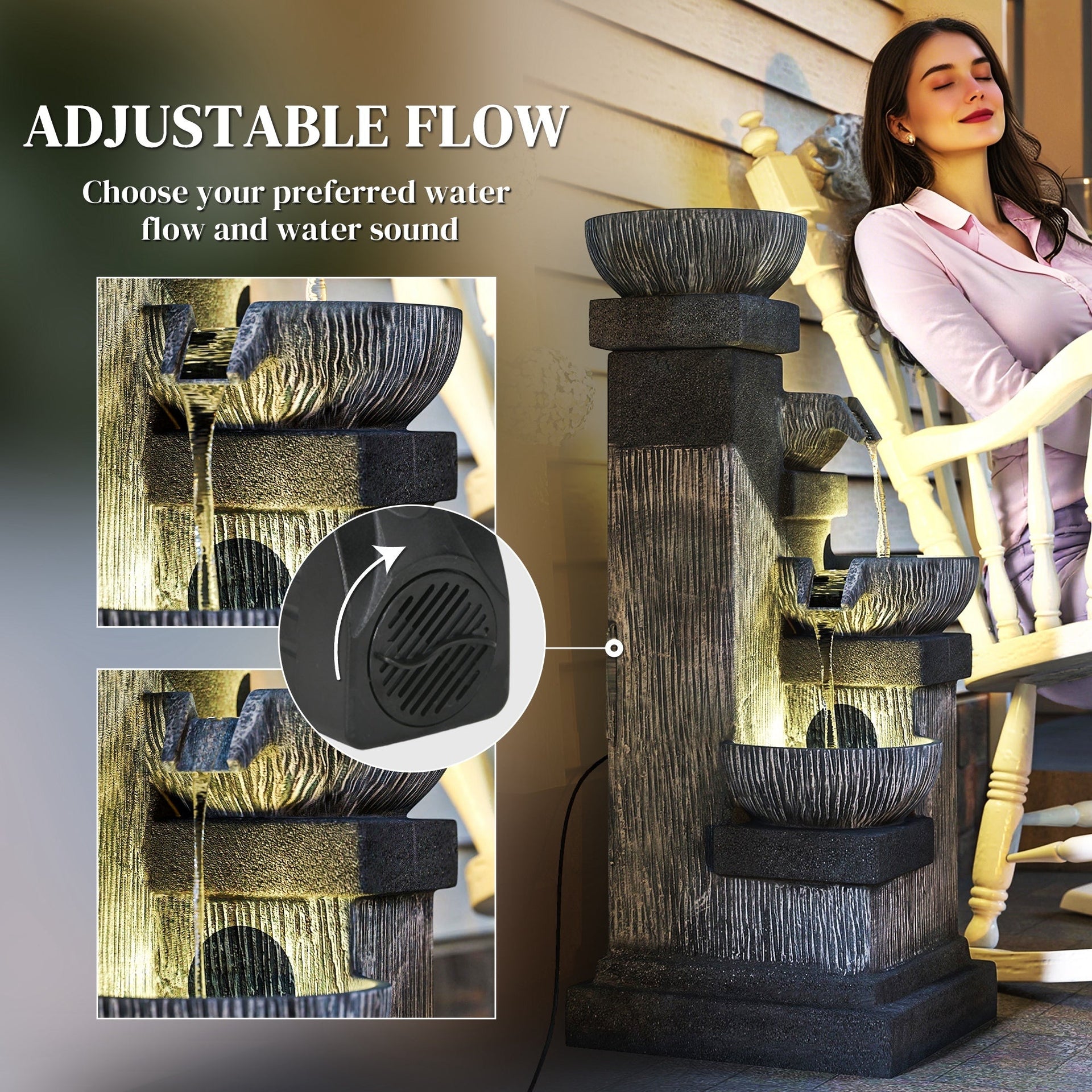 Resin Tiered Outdoor Fountain 4 Bowl Two Tone