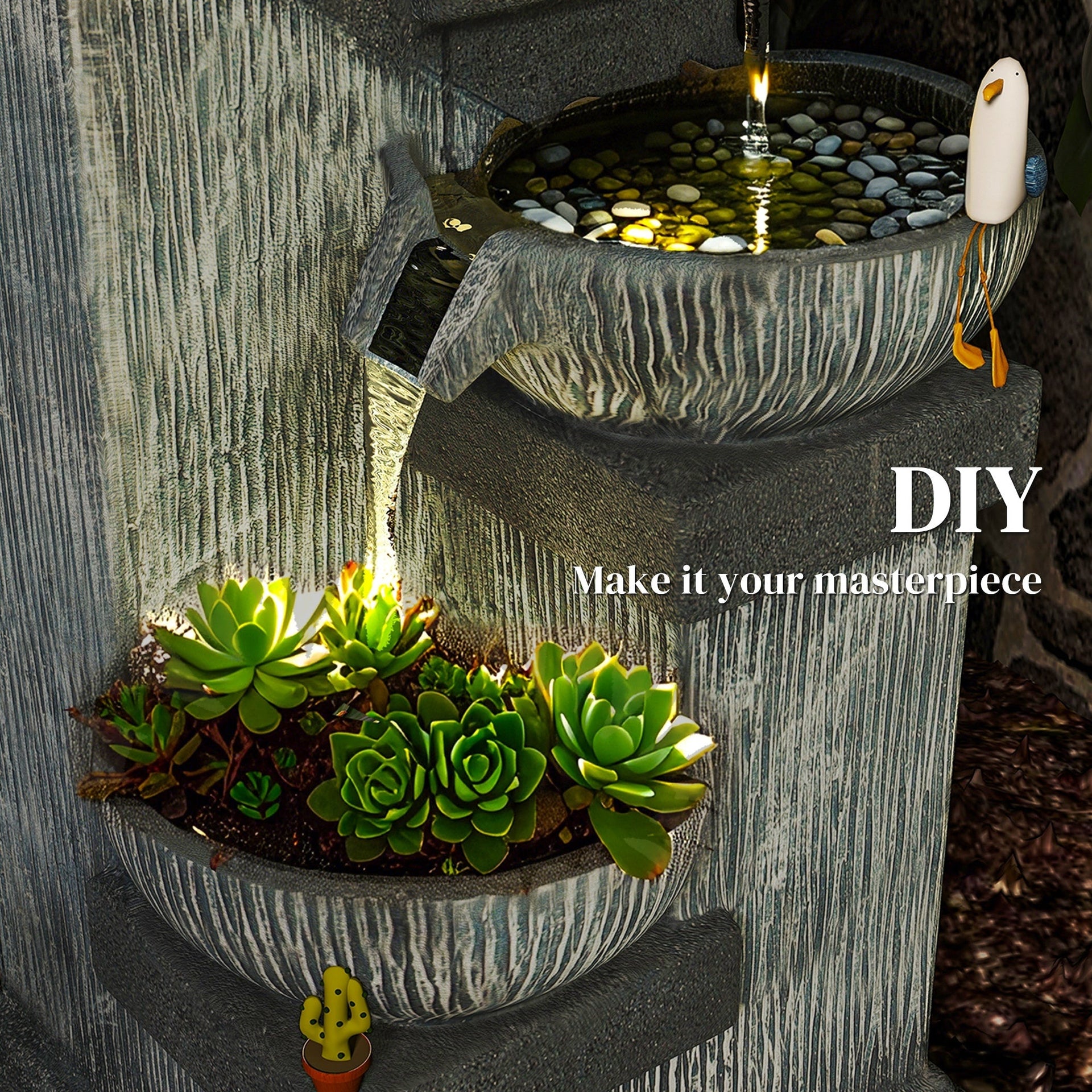 Resin Tiered Outdoor Fountain 4 Bowl Two Tone