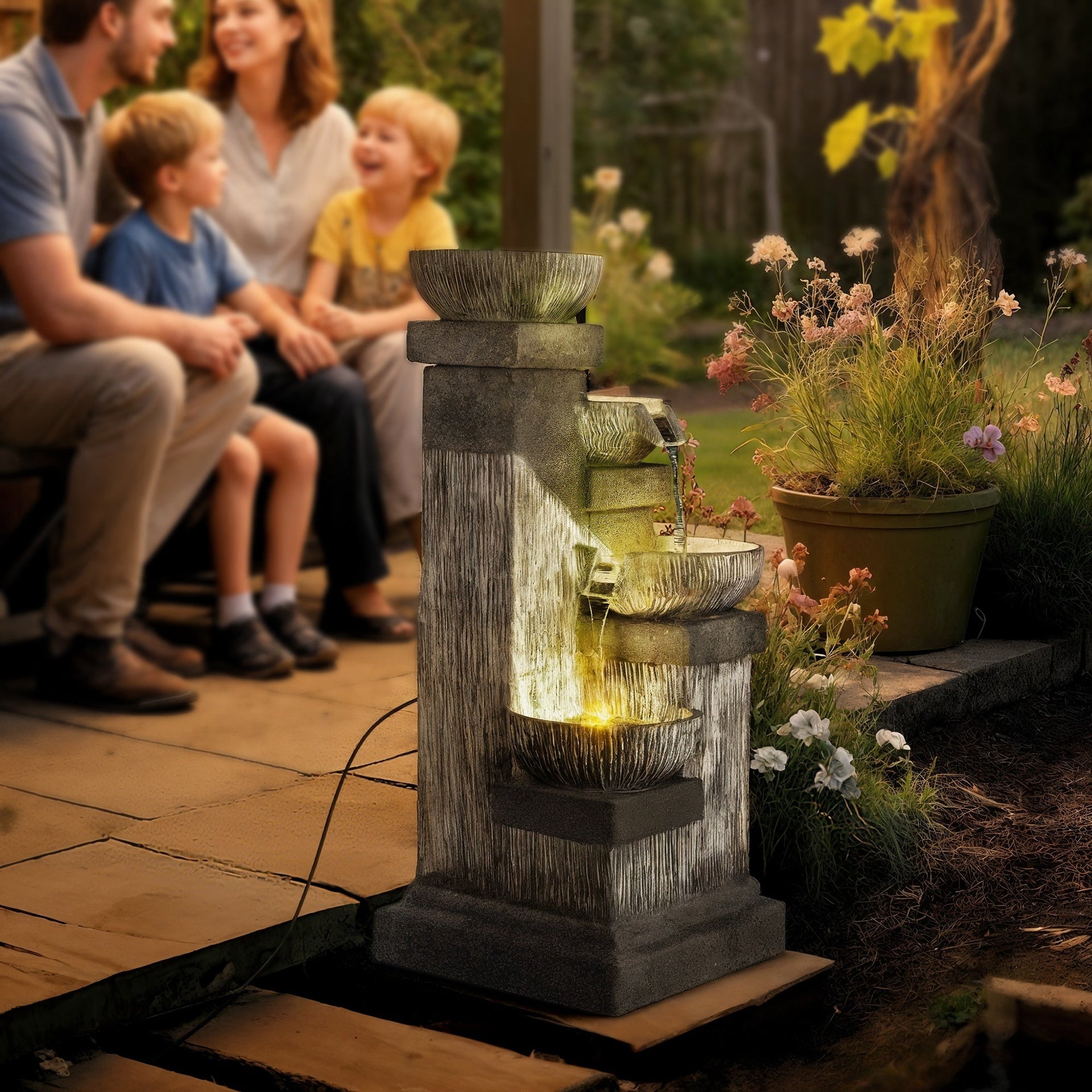 Resin Tiered Outdoor Fountain 4 Bowl Two Tone