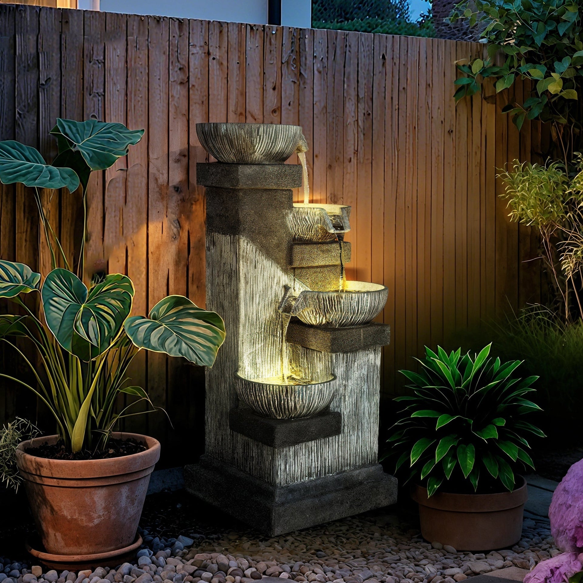 Resin Tiered Outdoor Fountain 4 Bowl Two Tone