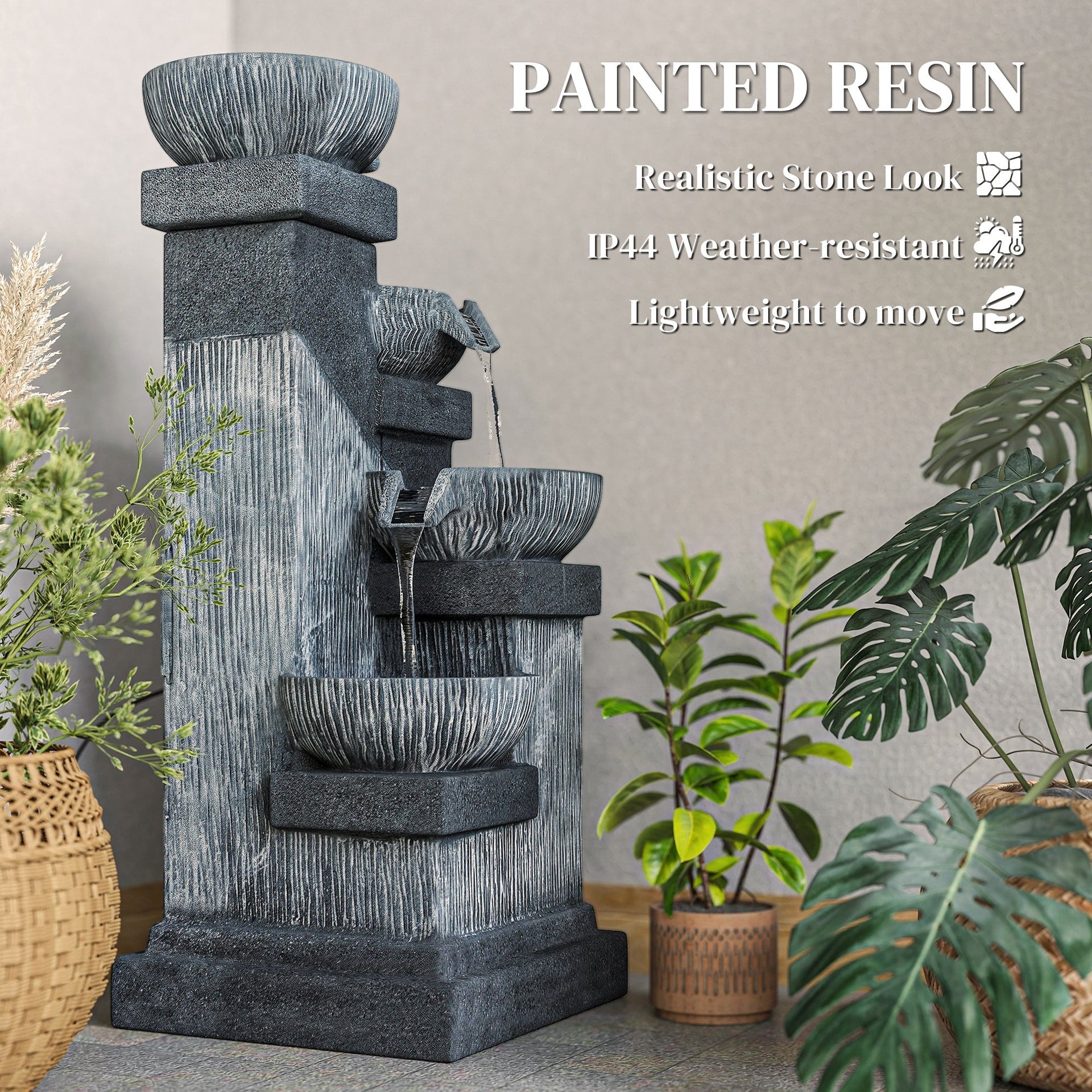 Resin Tiered Outdoor Fountain 4 Bowl Two Tone