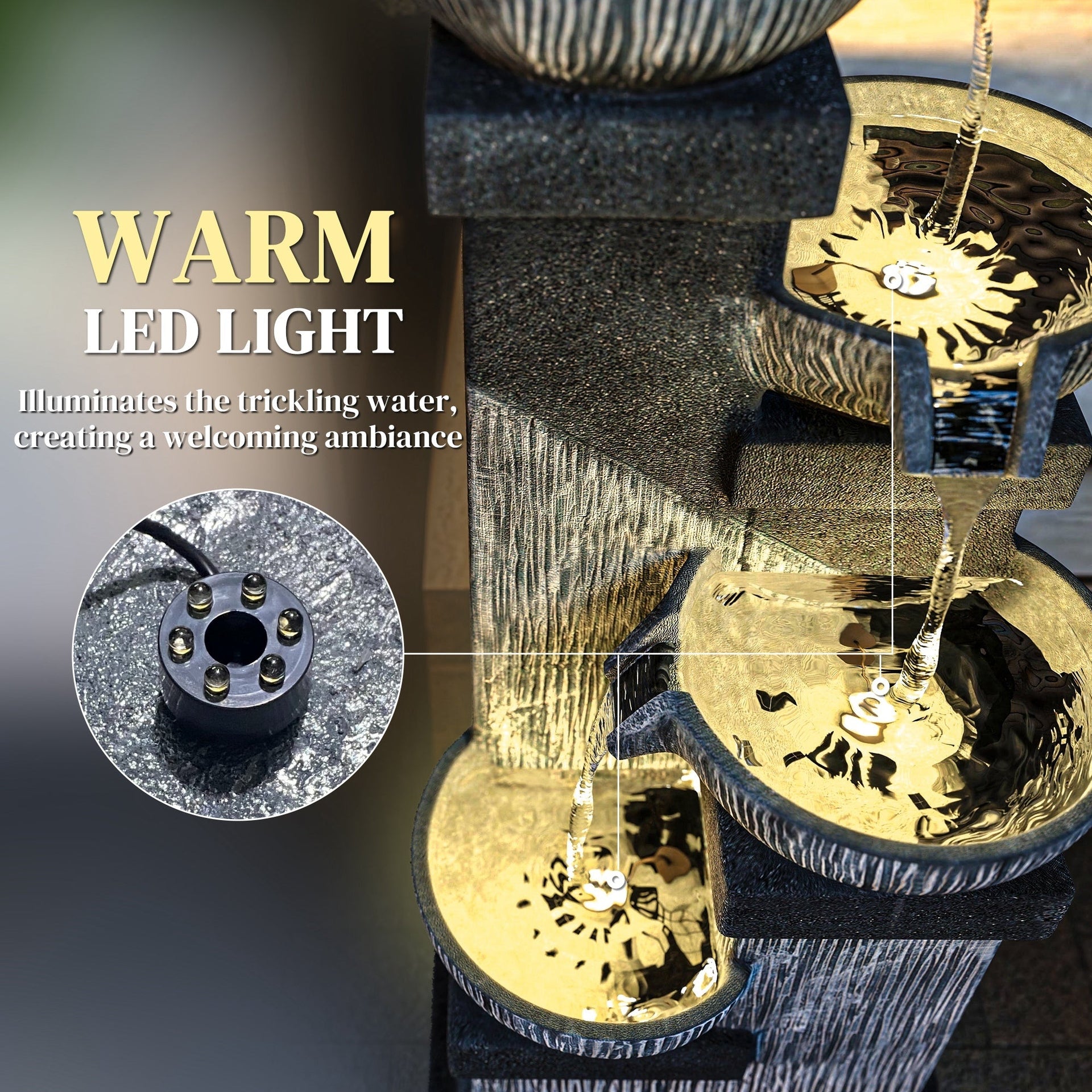 Resin Tiered Outdoor Fountain 4 Bowl Two Tone