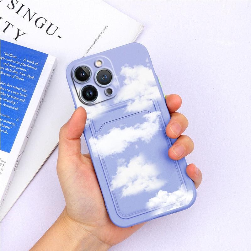 Charming Silicone Soft Anti-Scratch Cases For iPhone 13 Pro Max Case Silicone Wallet Card Holder Cover For iPhone 13 Mini 13ProMax 13Pro Flower Butterfly Beautiful Design Card Holder iPhone Case