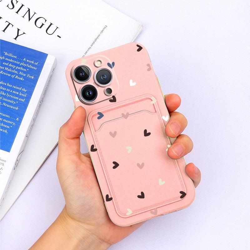 Charming Silicone Soft Anti-Scratch Cases For iPhone 13 Pro Max Case Silicone Wallet Card Holder Cover For iPhone 13 Mini 13ProMax 13Pro Flower Butterfly Beautiful Design Card Holder iPhone Case