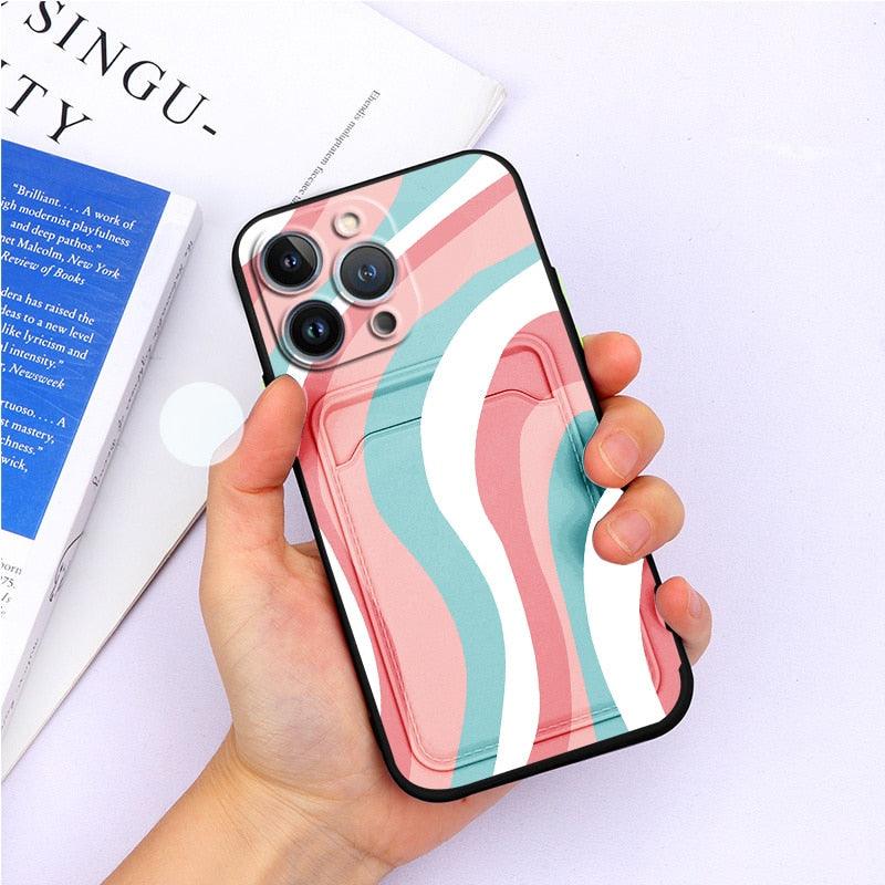 Charming Silicone Soft Anti-Scratch Cases For iPhone 13 Pro Max Case Silicone Wallet Card Holder Cover For iPhone 13 Mini 13ProMax 13Pro Flower Butterfly Beautiful Design Card Holder iPhone Case