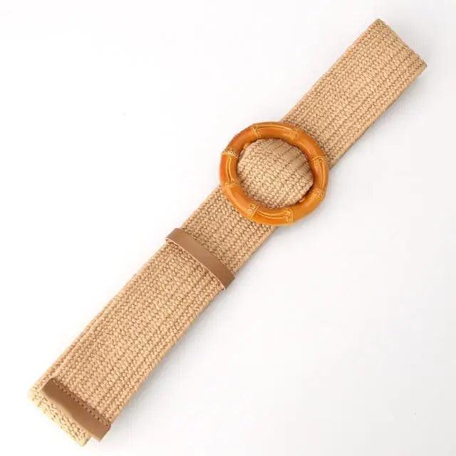 Charming Women Waist Belt Classic Round Wooden Buckle Casual Design Dress Women Buckle Waist Dress Band
