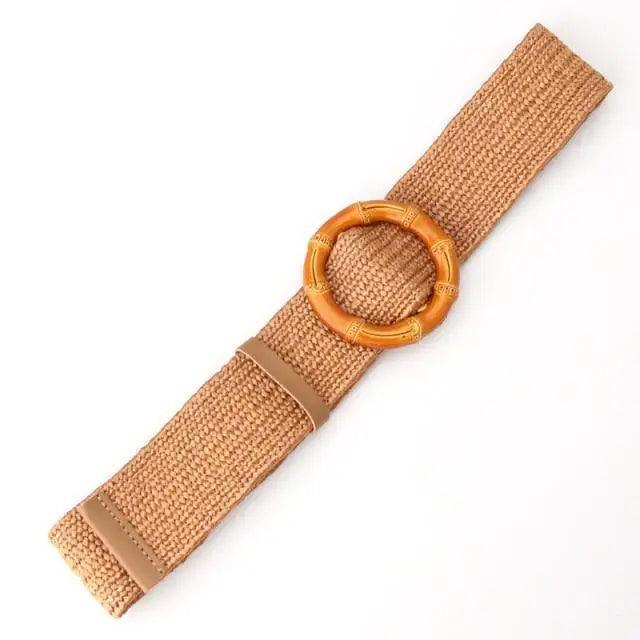 Charming Women Waist Belt Classic Round Wooden Buckle Casual Design Dress Women Buckle Waist Dress Band
