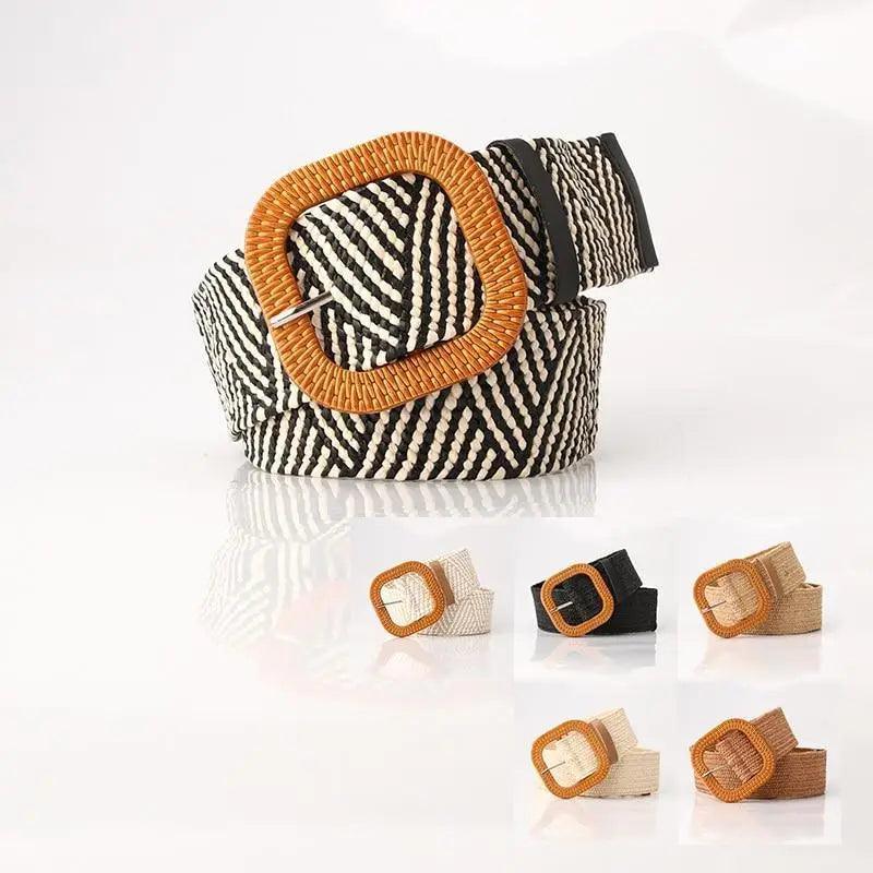 Charming Women Waist Belt Classic Round Wooden Buckle Casual Design Dress Women Buckle Waist Dress Band