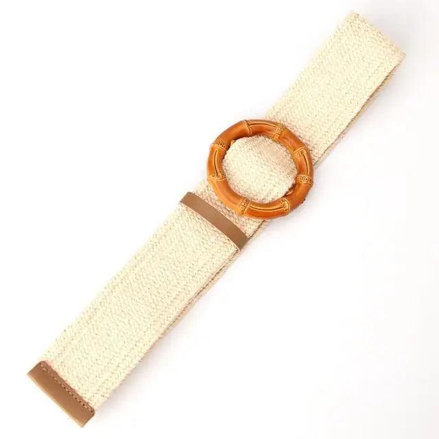 Charming Women Waist Belt Classic Round Wooden Buckle Casual Design Dress Women Buckle Waist Dress Band