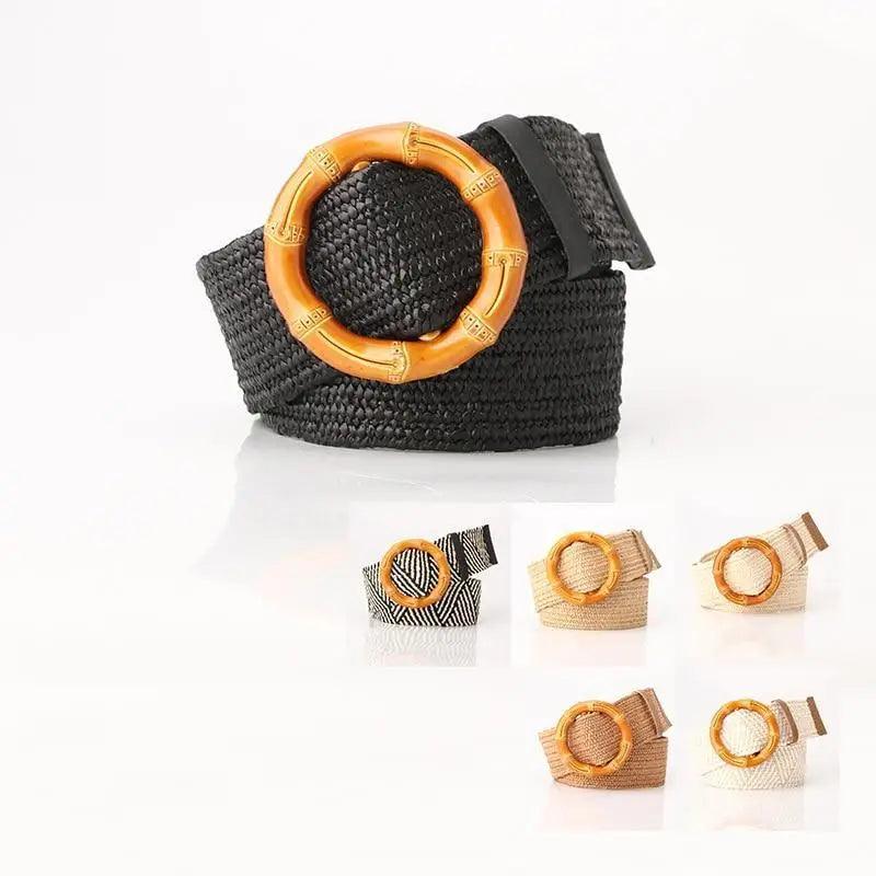 Charming Women Waist Belt Classic Round Wooden Buckle Casual Design Dress Women Buckle Waist Dress Band