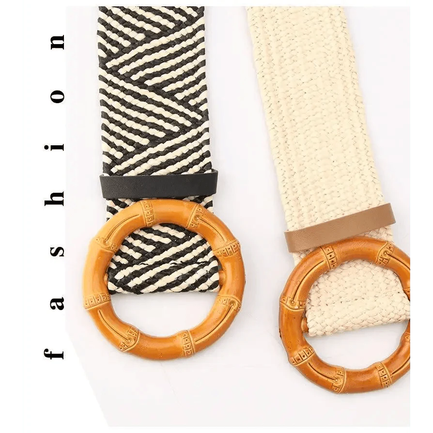 Charming Women Waist Belt Classic Round Wooden Buckle Casual Design Dress Women Buckle Waist Dress Band