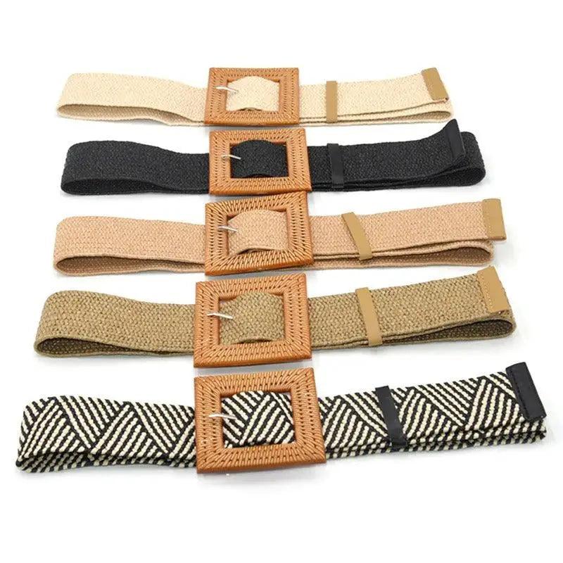 Charming Women Waist Belt Classic Round Wooden Buckle Casual Design Dress Women Buckle Waist Dress Band