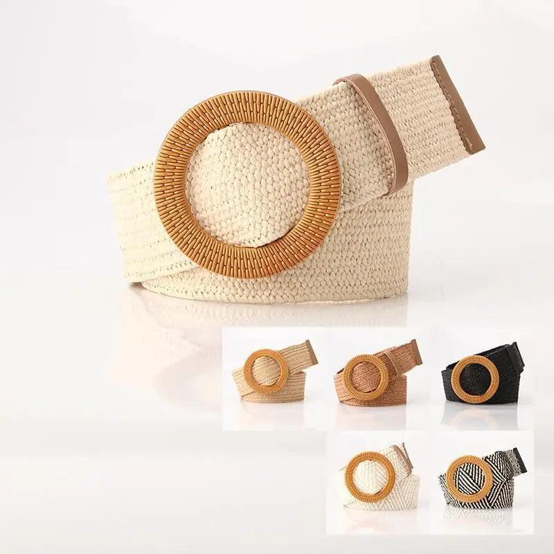 Charming Women Waist Belt Classic Round Wooden Buckle Casual Design Dress Women Buckle Waist Dress Band