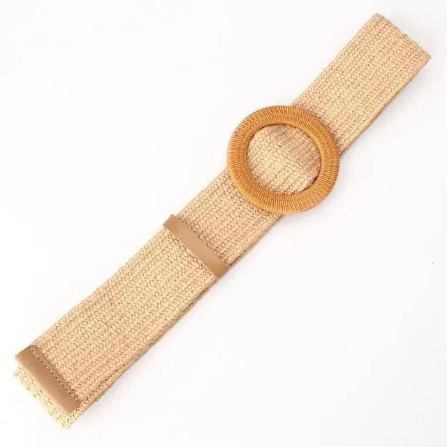 Charming Women Waist Belt Classic Round Wooden Buckle Casual Design Dress Women Buckle Waist Dress Band