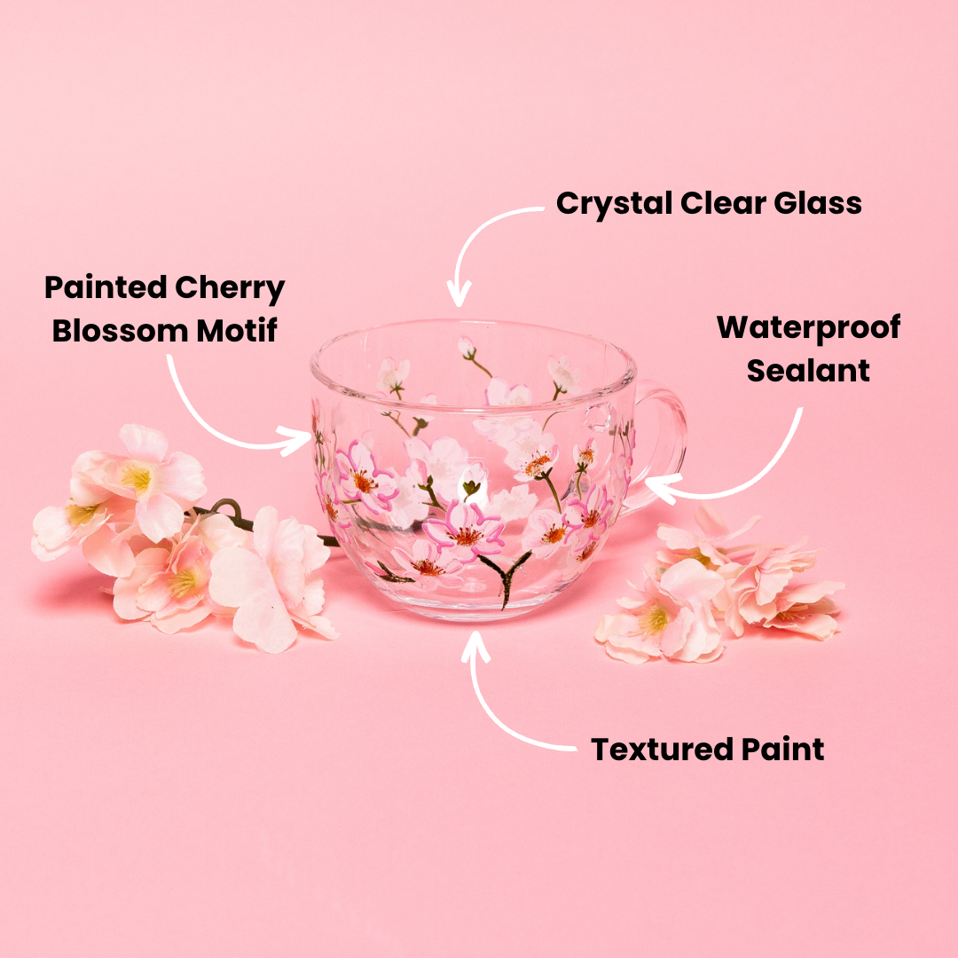 Painted Cherry Blossom Mugs Jersey Art Glass