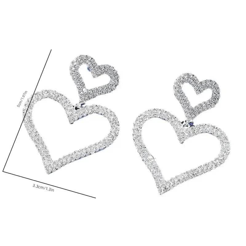 Chic Double Heart Rhinestone Stud Earrings