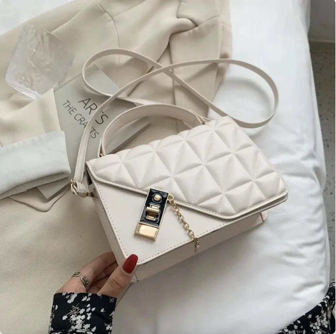 MANDOTOS Rhombus Pattern PU Leather Shoulder Bag 22 14 7 Cm Black Compact Messenger With Zipper Closure