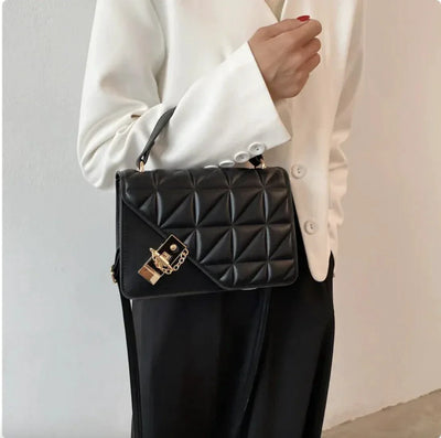 MANDOTOS Rhombus Pattern PU Leather Shoulder Bag 22 14 7 Cm Black Compact Messenger With Zipper Closure