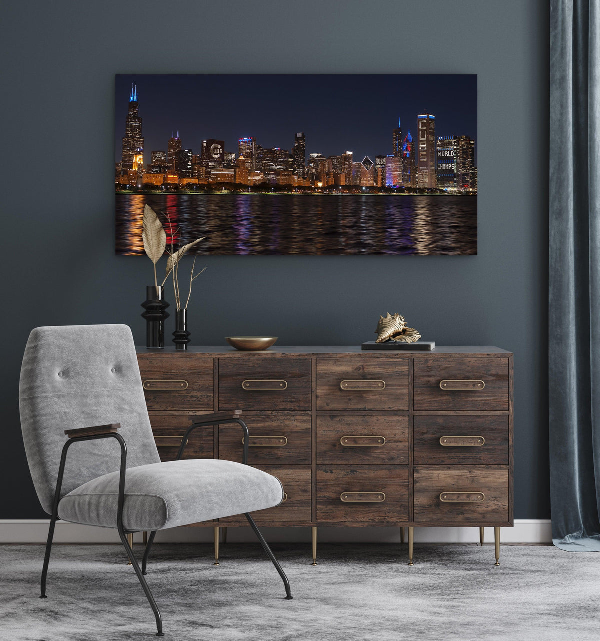 Chicago Skyline Canvas Art - Baseball