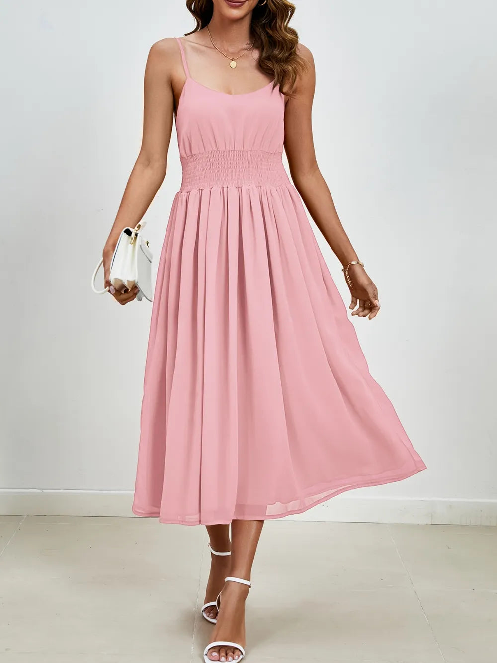 Chiffon dress V-neck strapless long dress for wedding guests