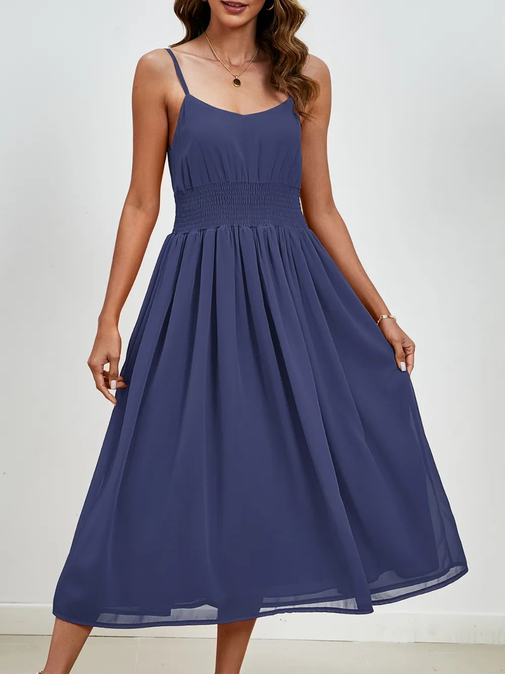 Chiffon dress V-neck strapless long dress for wedding guests