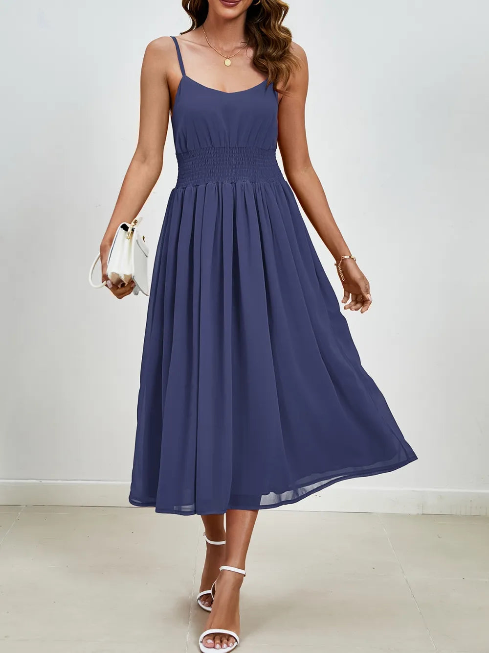 Chiffon dress V-neck strapless long dress for wedding guests