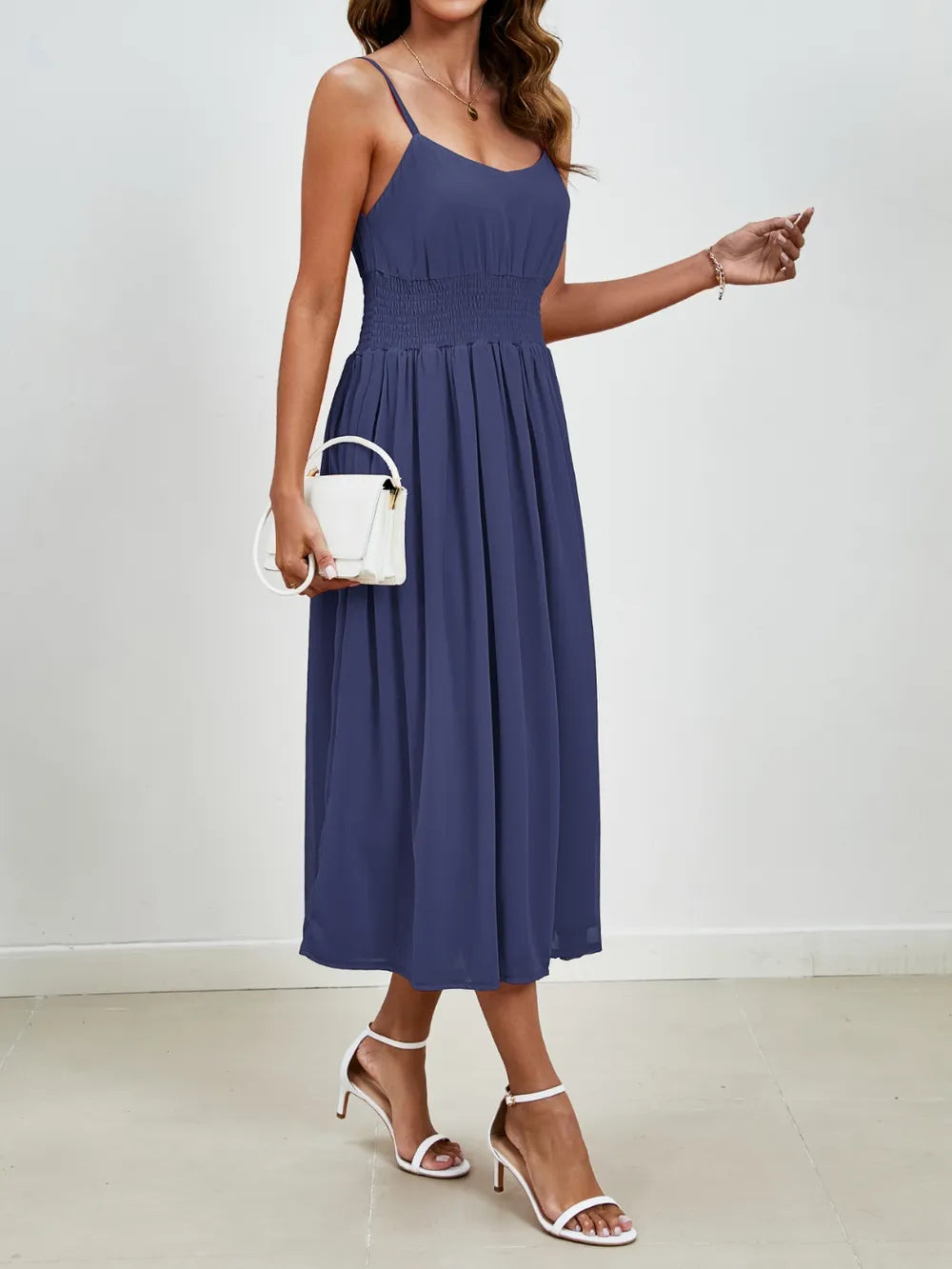 Chiffon dress V-neck strapless long dress for wedding guests