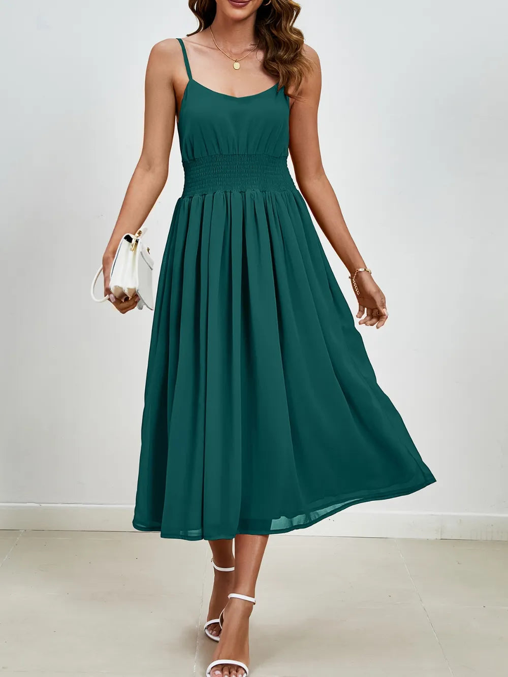 Chiffon dress V-neck strapless long dress for wedding guests