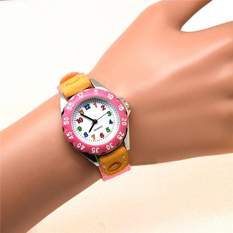 Children Cute Boys Girls Quartz Watch Kids Childrens Fabric Strap Student Time Clock Wristwatch Gifts Colorful Number Dial Time Teach Watches PU Band Analog Quartz Children Sport Outdoor Boys Kids Wrist Watches
