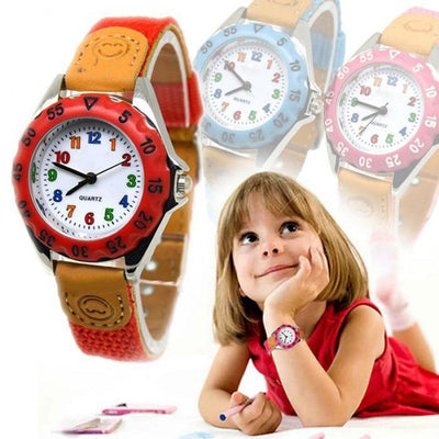 Children Cute Boys Girls Quartz Watch Kids Childrens Fabric Strap Student Time Clock Wristwatch Gifts Colorful Number Dial Time Teach Watches PU Band Analog Quartz Children Sport Outdoor Boys Kids Wrist Watches