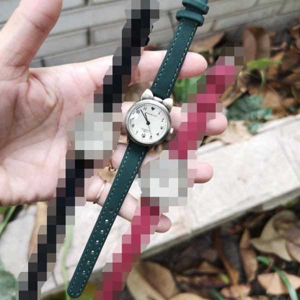 Children Retro Case Design Cute Cat Kids Watch Quartz Analog Children Watches Minimalist Dress Fashion Quartz Luxury Round Leather Strap Slim Women Watches