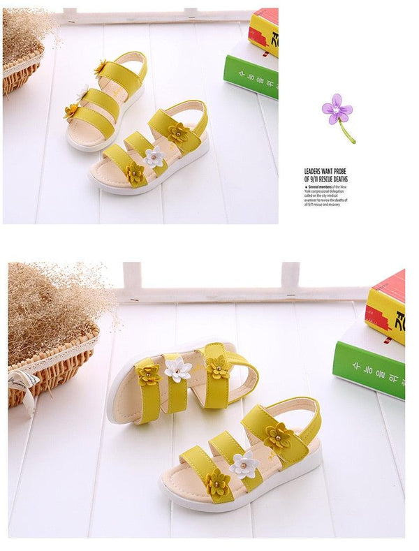 Children's Shoes Summer Style Sandals Girls Princess Beautiful Flower Shoes Kids Flat Sandals Baby Girl Girls Strappy Sandals With Flowers Open-Toe Dress Sandals Beautiful Outdoor Party Sandals