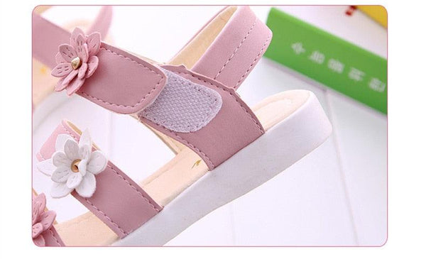 Children's Shoes Summer Style Sandals Girls Princess Beautiful Flower Shoes Kids Flat Sandals Baby Girl Girls Strappy Sandals With Flowers Open-Toe Dress Sandals Beautiful Outdoor Party Sandals