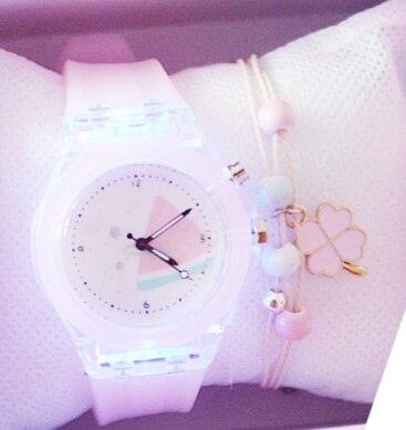 Children Silicone Strap Watches Electronic Colorful Light Source Child Watch Girls Birthday Party Gift Transparent Watchband New Fashion Small Fresh And Simple Girls Electronic Quartz Watch