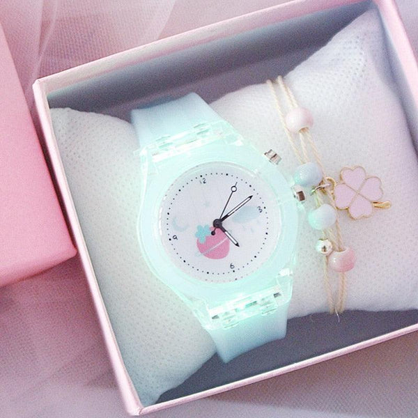 Children Silicone Strap Watches Electronic Colorful Light Source Child Watch Girls Birthday Party Gift Transparent Watchband New Fashion Small Fresh And Simple Girls Electronic Quartz Watch