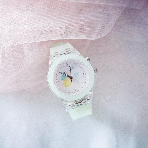 Children Silicone Strap Watches Electronic Colorful Light Source Child Watch Girls Birthday Party Gift Transparent Watchband New Fashion Small Fresh And Simple Girls Electronic Quartz Watch