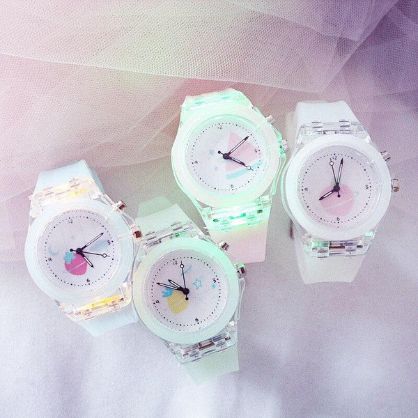 Children Silicone Strap Watches Electronic Colorful Light Source Child Watch Girls Birthday Party Gift Transparent Watchband New Fashion Small Fresh And Simple Girls Electronic Quartz Watch