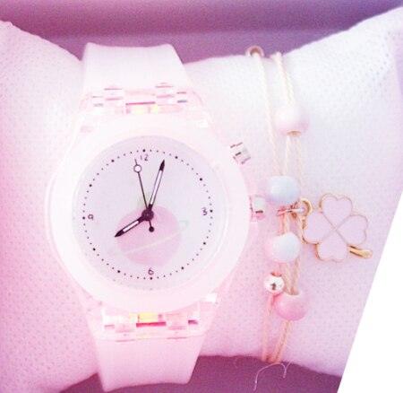 Children Silicone Strap Watches Electronic Colorful Light Source Child Watch Girls Birthday Party Gift Transparent Watchband New Fashion Small Fresh And Simple Girls Electronic Quartz Watch