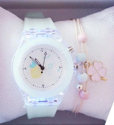 Children Silicone Strap Watches Electronic Colorful Light Source Child Watch Girls Birthday Party Gift Transparent Watchband New Fashion Small Fresh And Simple Girls Electronic Quartz Watch