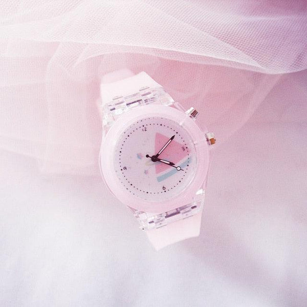 Children Silicone Strap Watches Electronic Colorful Light Source Child Watch Girls Birthday Party Gift Transparent Watchband New Fashion Small Fresh And Simple Girls Electronic Quartz Watch